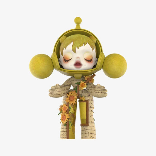 SKULLPANDA 400% designer figure inspired by Van Gogh's Sunflowers with yellow and brown tones and floral details