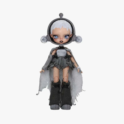 SKULLPANDA × HAMCUS 1/6 action figure with white hair, detailed outfit, and boots, designed by POP MART.