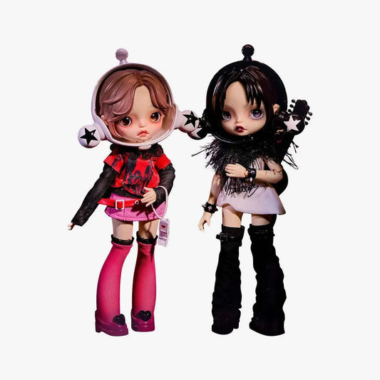 SKULLPANDA × NANA Action Figure set by POP MART featuring two detailed collectible dolls with unique outfits and accessories.