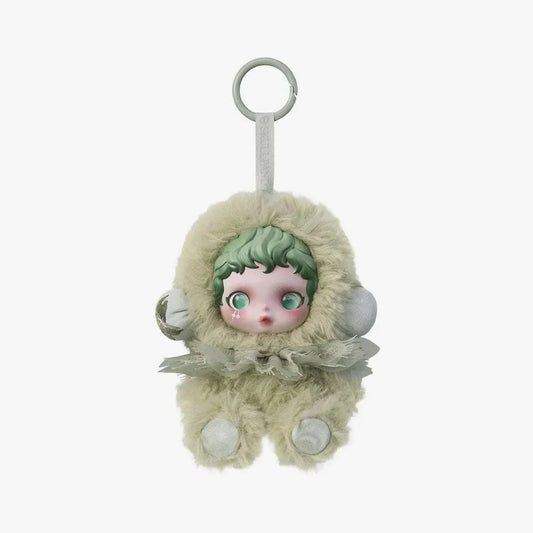 SKULLPANDA L'impressionnisme Series Plush Doll keychain with green-haired character in fluffy outfit by POP MART